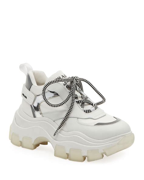 prada white lace up sneakers